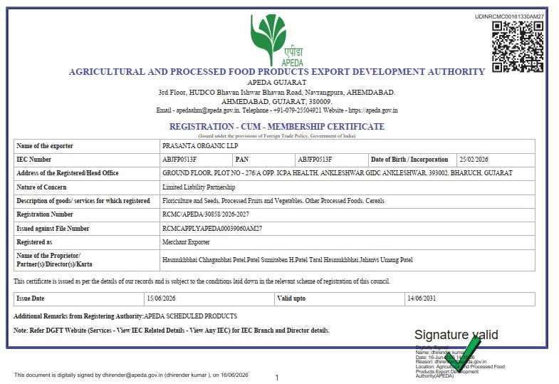 APEDA CERTIFICATE
