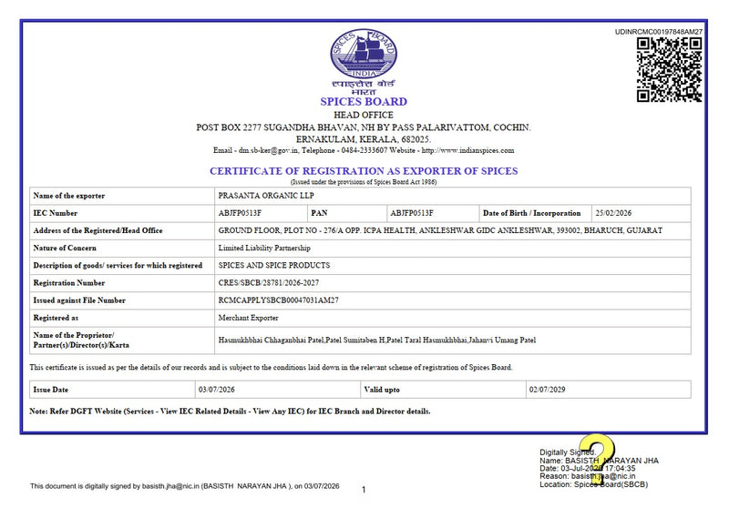 SPICE BOARD CERTIFICATE